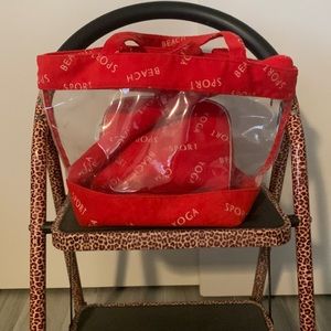 Clear plastic/terry cloth multi-purpose handbag